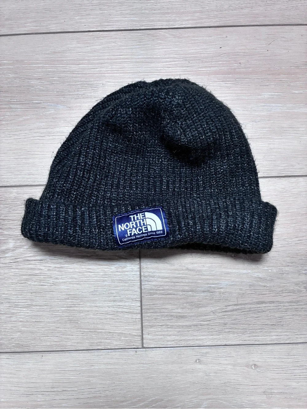 The North Face Black Ribbed Cuffed Beanie with Logo Patch